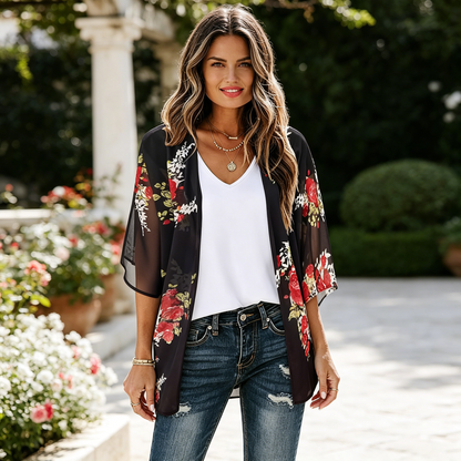 🌸Camisa Holgada de Mujer 2026, Blusa Estilo Kimono con Mangas Abombadas y Estampado Floral