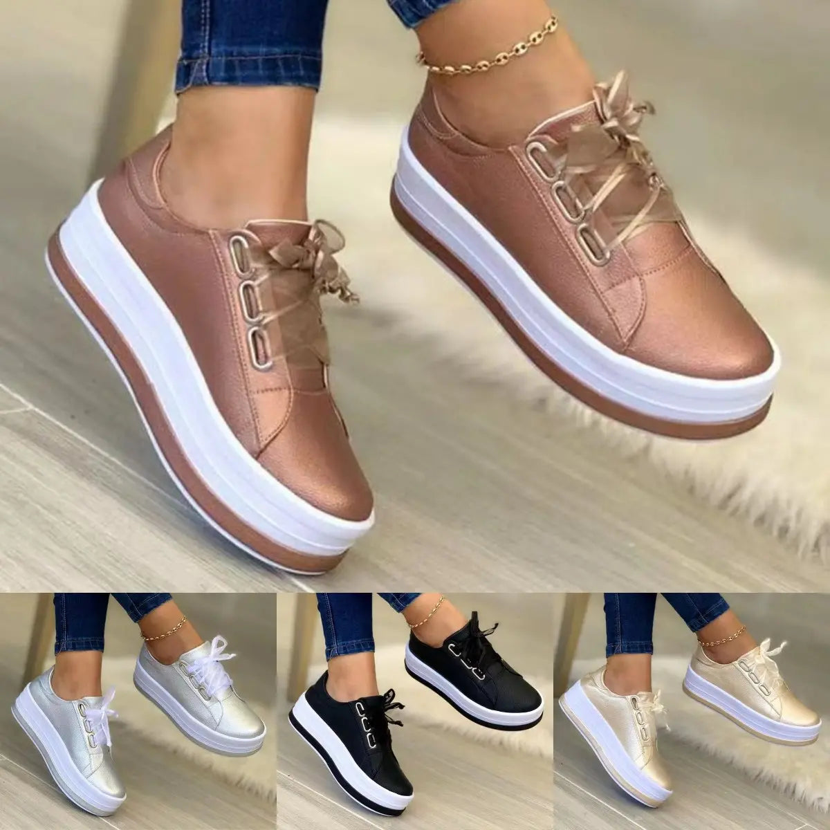 Nuevos zapatos casuales para mujer con puntera redonda y suela gruesa (tallas 35–43)