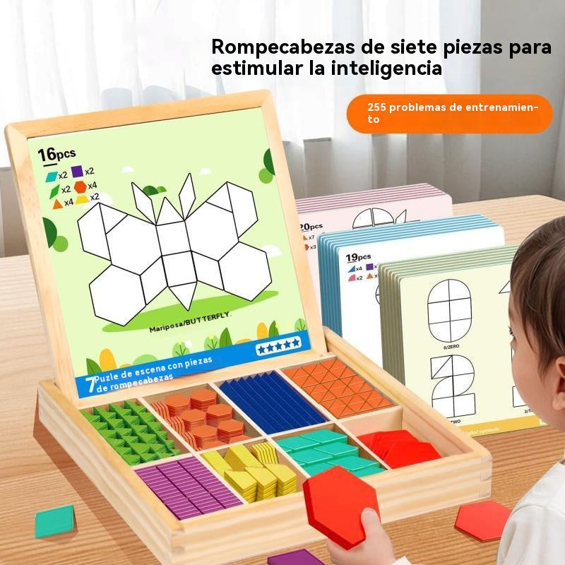🌈🧩【75/150/225 piezas】🔥👶Juguete de rompecabezas tangram de madera magnético, entrenamiento cerebral y juguete educativo para niños, estimula el pensamiento