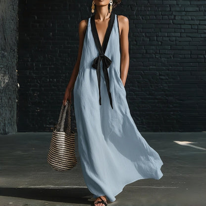 ✨【S-3XL】Vestido sin mangas de algodón y lino cómodo para mujer con diseño de lazo