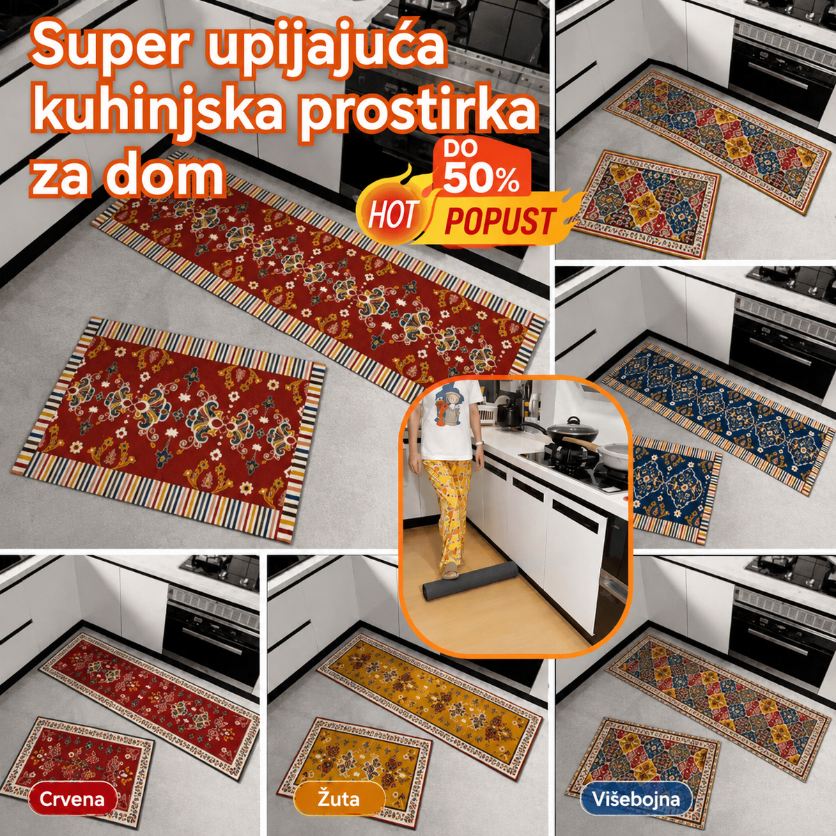 🛒👉【40*60+40*120cm】Često korišteno kod kuće🔥Super upijajuća podna prostirka【2 kom】