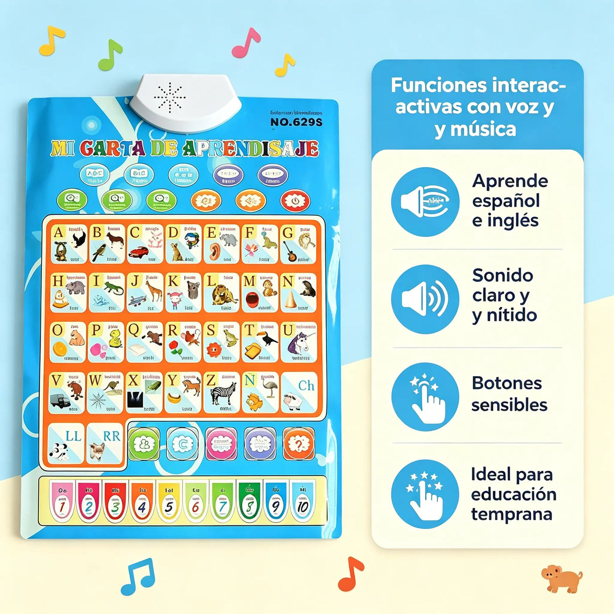 🔊 Lámina Educativa Parlante Bilingüe Español-Inglés | Abecedario con Sonido 26/27 Letras | Set de Regalo de Lujo para Niños 🎁