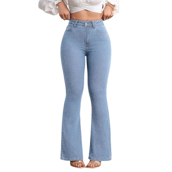 【S-3XL】Vaqueros de cintura alta y acampanado elástico para mujer