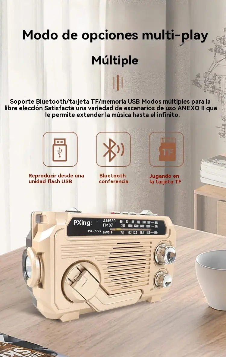 🏕️【Autenticidad garantizada】Linterna portátil multifuncional potente (con radio AM, generador de energía y Bluetooth)- Imprescindible para uso en emergencias en el hogar y al aire libre