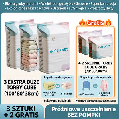 🧳 Opakowanie 5 sztuk [Kup 3, a 2 dostaniesz GRATIS] Worki próżniowe do przechowywania ubrań, bez pompki, duże worki sześcienne do oszczędzania miejsca w szafach, podczas podróży i przeprowadzek