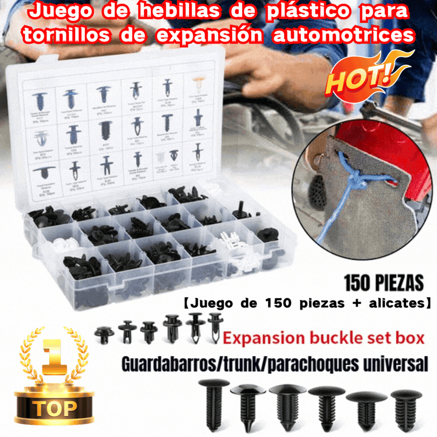 🧰🛠️【Juego de 150 piezas + alicates】Juego de hebillas de plástico para tornillos de expansión automotrices