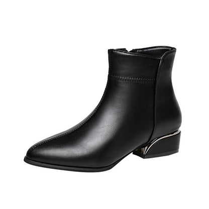 🔥Último día 50% de descuento - Botines de piel con tacón medio y cremallera lateral