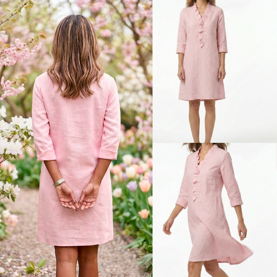 【S-2XL】Vestido de Lino con Cuello en V y Volantes - Corte Recto 2026