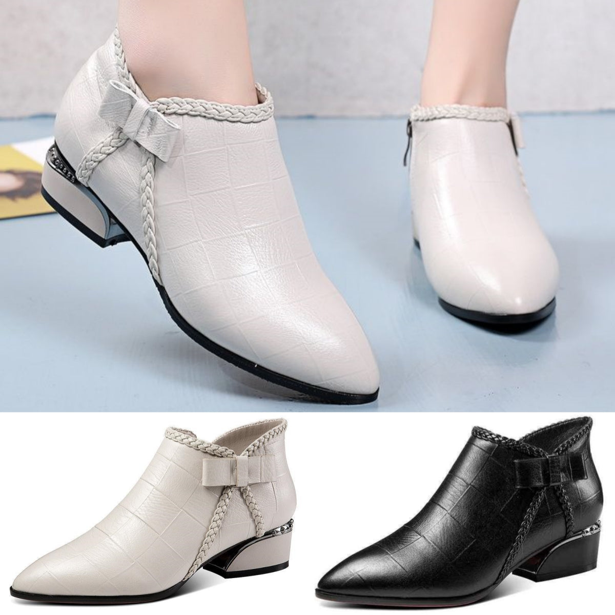 【35-42】Jesensko/zimski modni ženski čevlji, pentlja, gležnjarji z zadrgo ob strani