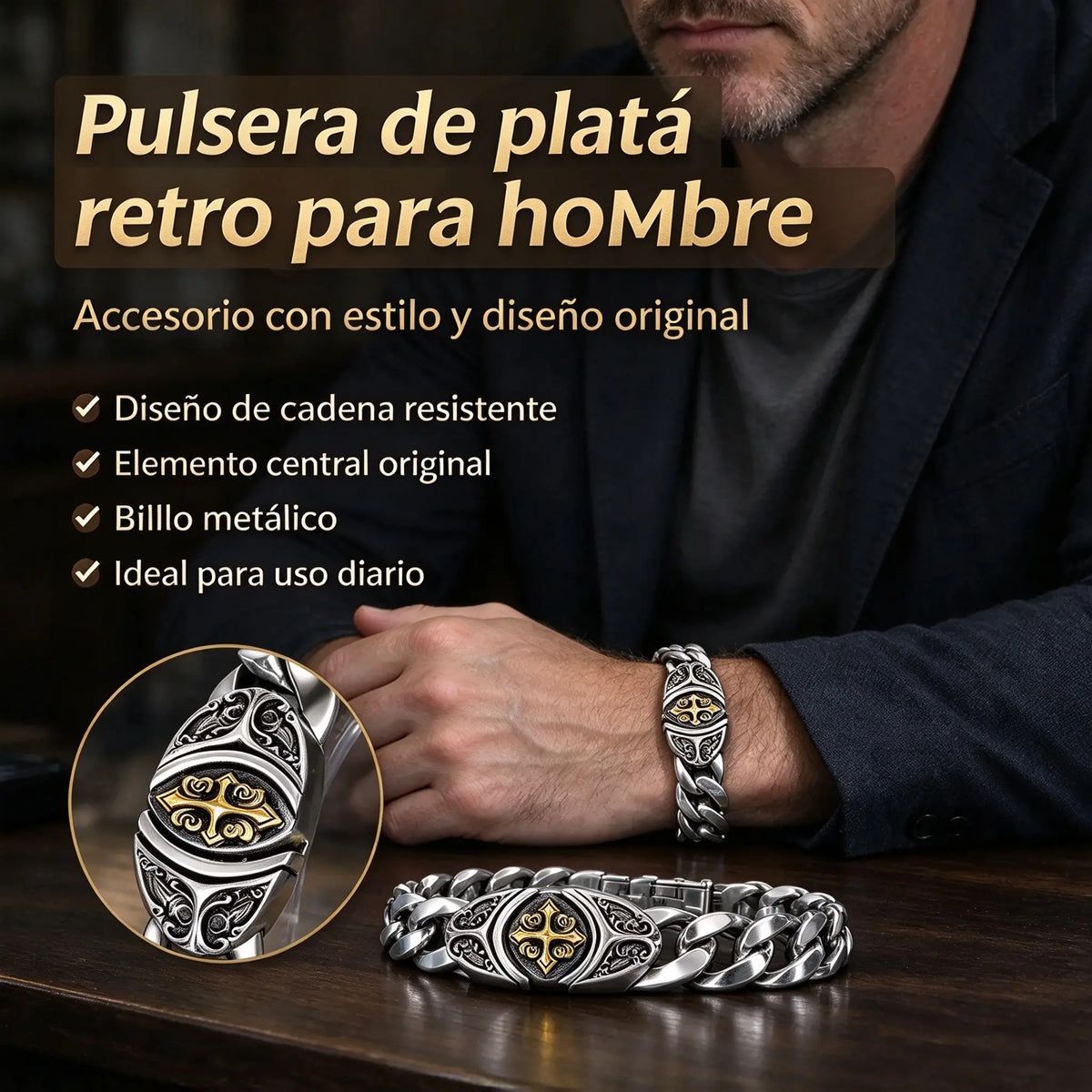 【50% de descuento】✨【Fabricado en plata pura】🔥Pulsera vintage para hombre con diseño de la suerte, estilo punk urbano, fabricada a mano para un look único