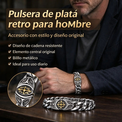 【50% de descuento】✨【Fabricado en plata pura】🔥Pulsera vintage para hombre con diseño de la suerte, estilo punk urbano, fabricada a mano para un look único
