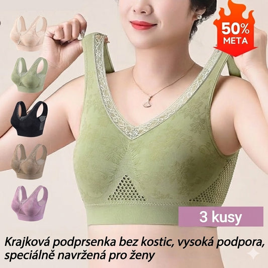 😍❤️40-120 kg【3 kusů】✨ Krajkovaná podprsenka bez kostic, vysoká opora, speciálně navržená pro ženy