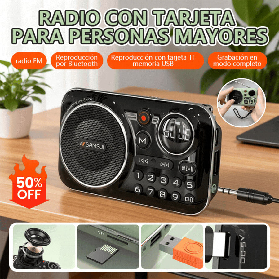 🎁【Oferta por tiempo limitado】Reproductor de música con radio Bluetooth portátil, puede insertar tarjetas y unidades flash USB【Autenticidad garantizada】