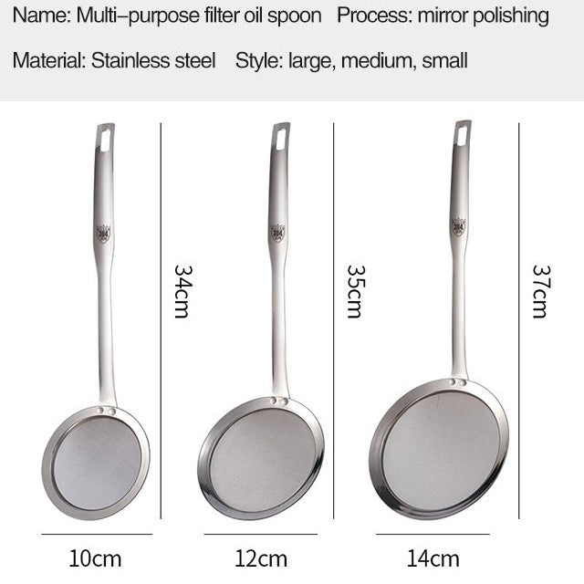🍲 【3 piezas】 Cuchara de filtro de aceite de acero inoxidable 304