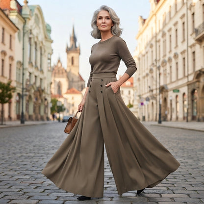 🔥【M-5XL】Elegantné dámske skladané nohavice s vysokým pásom a širokými nohavicami, voľný strih, lichotiace postave, priedušné a pohodlné v lete.
