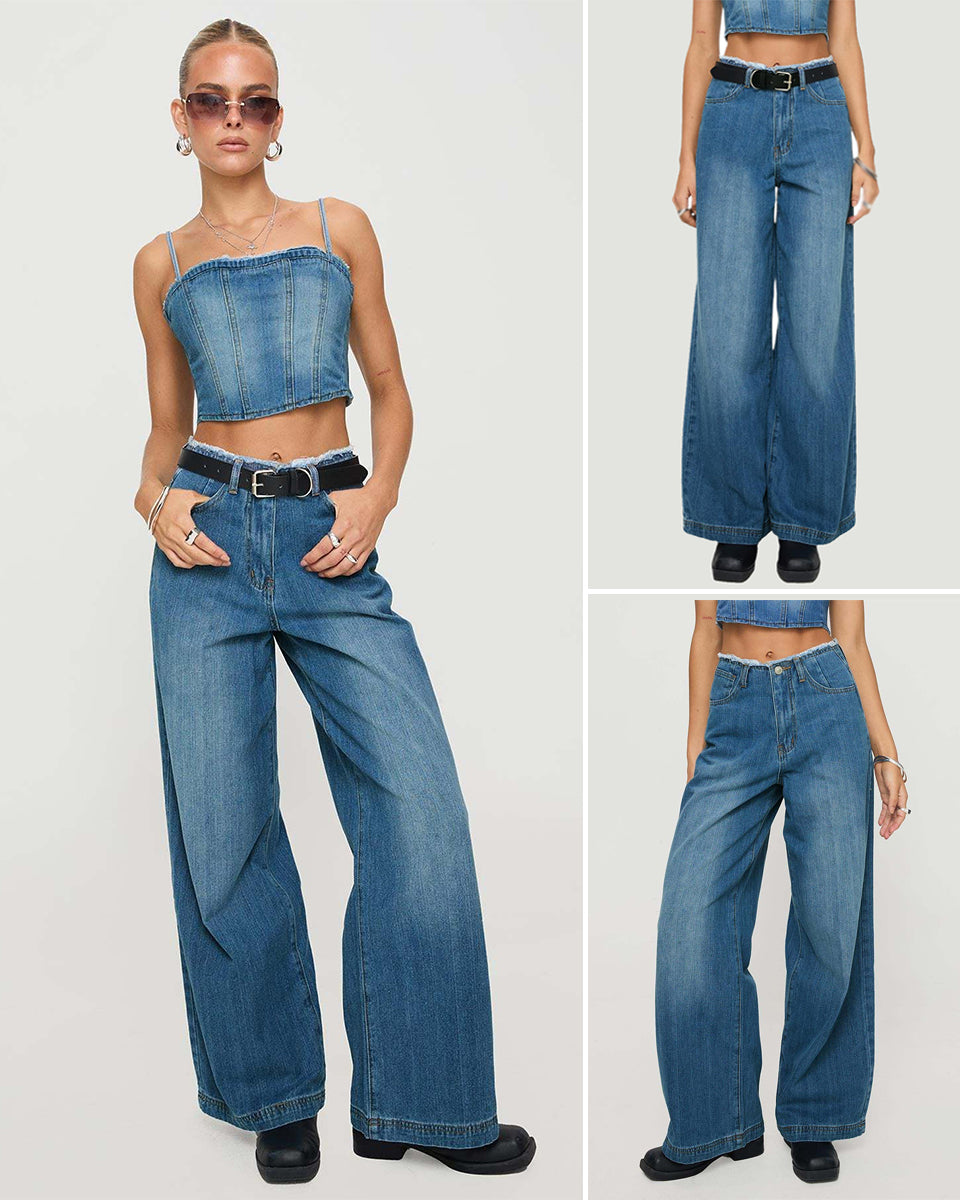 【S-XL】Vaqueros Anchos Estilo Retro Americano