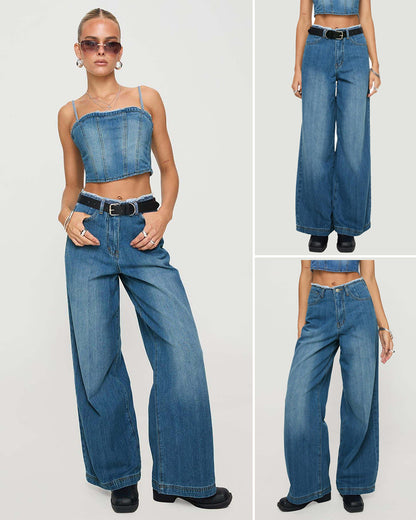 【S-XL】Vaqueros Anchos Estilo Retro Americano