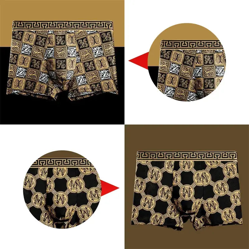 🚹✅【1 juego de 5 piezas】💥Ropa interior para hombre hecha de material de fibra de hielo transpirable, cómoda y sin costuras, disponible en tallas grandes, estampado de moda【40-140 kg】