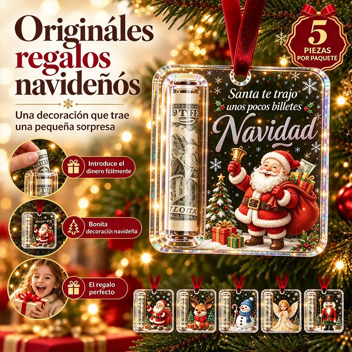 🎄 Adorno navideño para regalar dinero ✨ Un adorno para el árbol de Navidad que oculta billetes: un regalo navideño creativo y sorprendente.