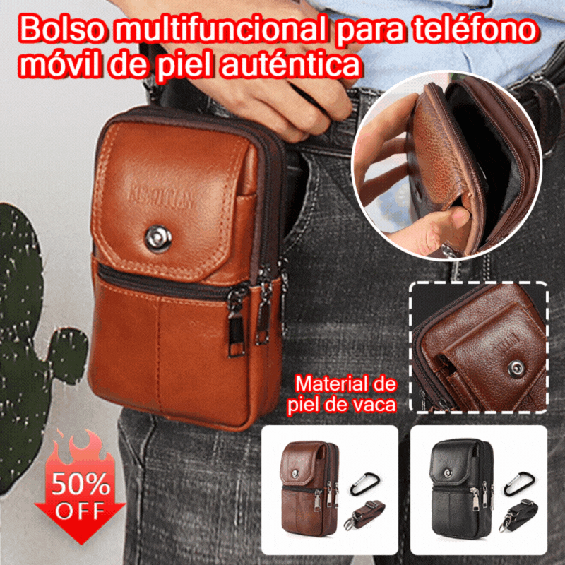 🔥【50% de descuento】Riñonera de cuero genuino para hombre con diseño mixto (bandolera/bolso de hombro)
