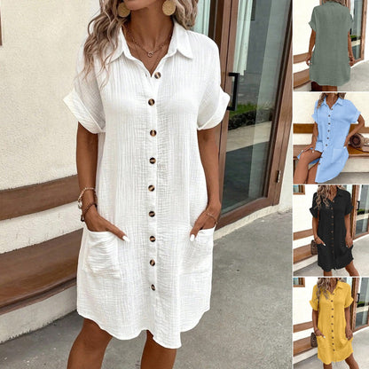 🎁💗【S-2XL】Rochie cu mânecă scurtă din bumbac 2025 și bumbac, ușoară și respirabilă 