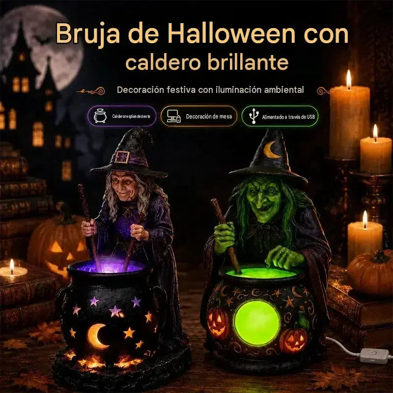 🧙‍♀️🎃 Estatua de bruja de Halloween en caldero