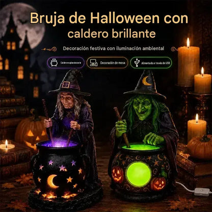 🧙‍♀️🎃 Estatua de bruja de Halloween en caldero