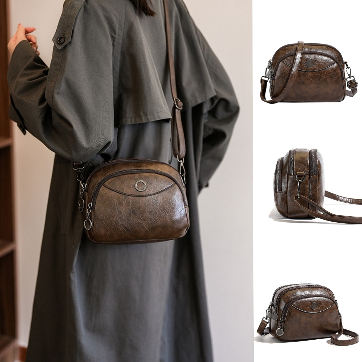 👜 Nová měkká kožená crossbody kabelka, velká kapacita, vícevrstvý design, moderní retro styl.