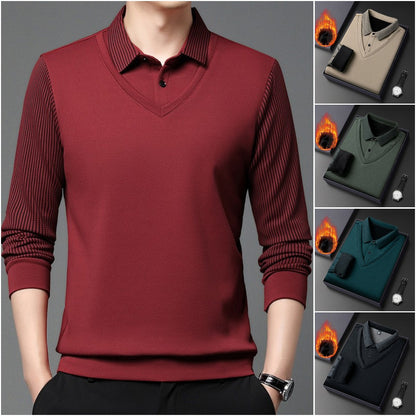 💖🧡50%OFF【M-4XL】Camiseta Polo de Falsa Dos Piezas para Hombre – Diseño a Rayas, Elegante y Versátil