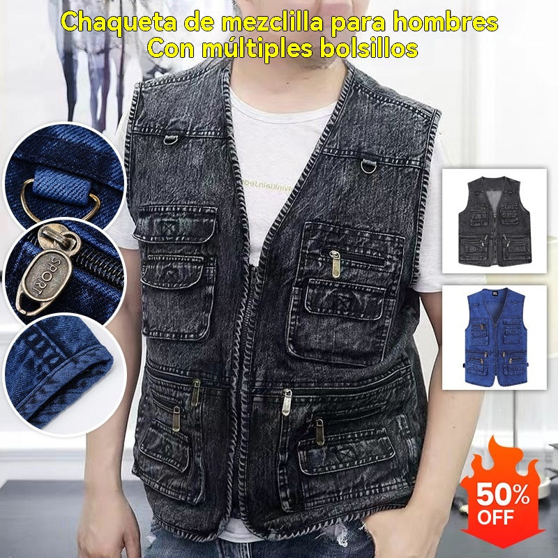 💥👨‍💼-49 OFF%【XL-7XL】2026 Chaleco vaquero multibolsillos para hombr