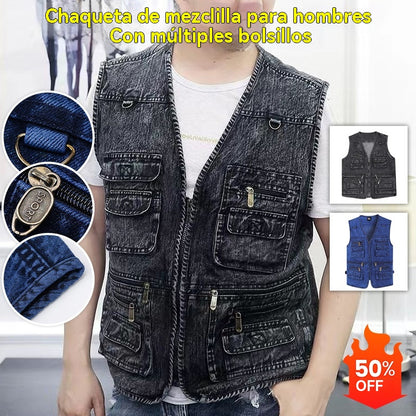 💥👨‍💼-49 OFF%【XL-7XL】2026 Chaleco vaquero multibolsillos para hombr