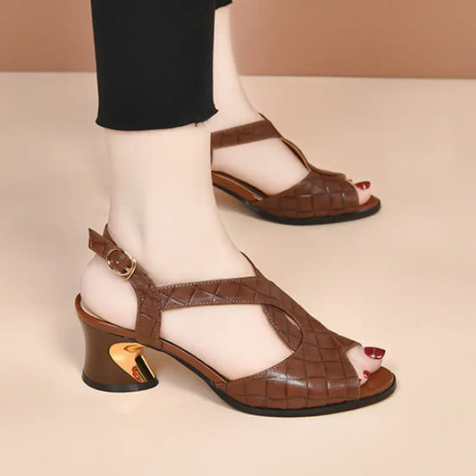 🔥🔥👠【Wyprzedaż: 49% TANIEJ!】【Rozmiary 35-40】Nowe letnie sandały, prawdziwa skóra, okrągły nosek, gruby obcas, wygodne i uniwersalne, średni obcas.