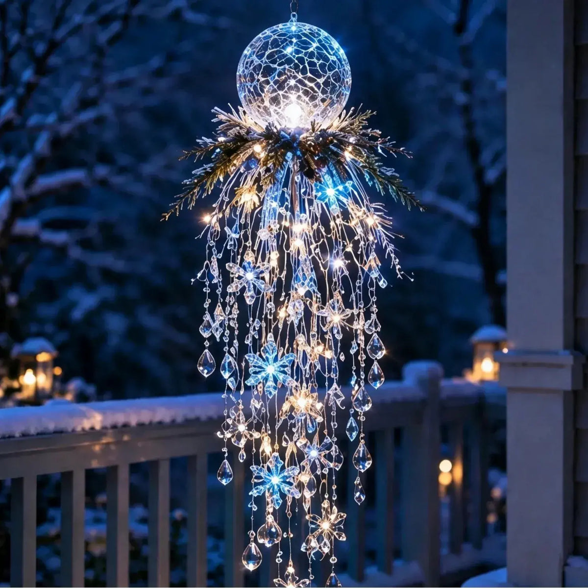 🔥 50% DE DESCUENTO HOY 🎅 Copo de nieve colgante navideño y luz LED de cristal | Brillo mágico para el porche ✨