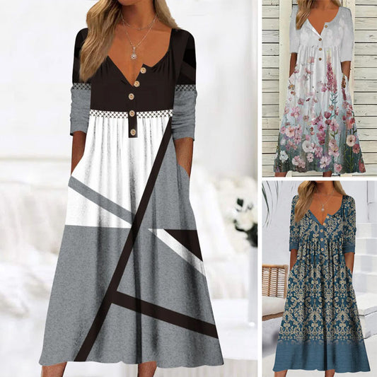 ✨👗【S-3XL】2023 Horúci predaj nových módnych dámskych šiat s vreckovou potlačou 3917783