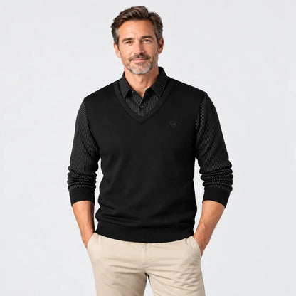 【M-4XL】Camisa de punto de dos piezas para hombre, versátil, para otoño e invierno