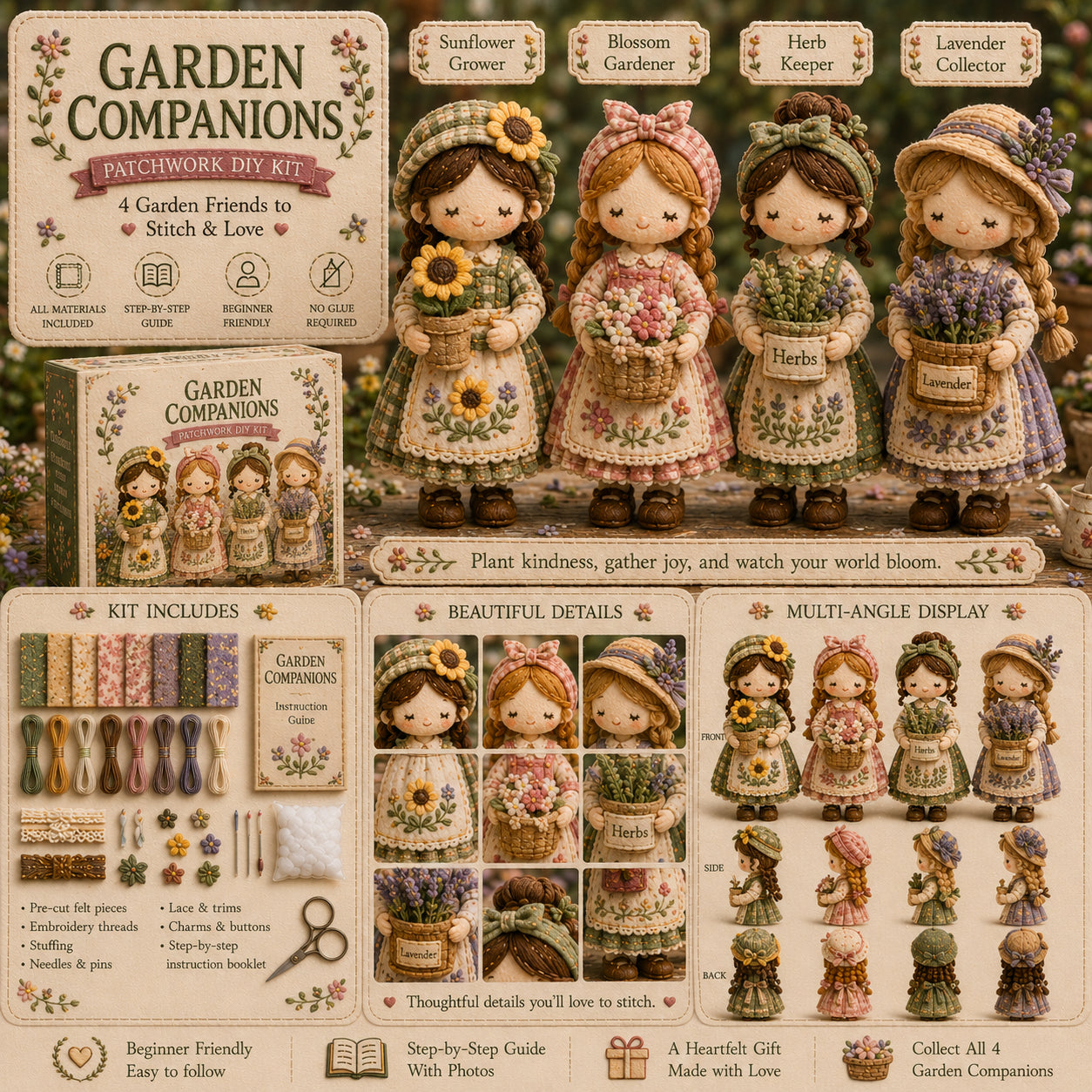 🎁Último día: ¡Disfruta de un 49% de descuento! 🧵 Kit de patchwork para armar en miniatura de la serie Garden Companions  en miniatura.