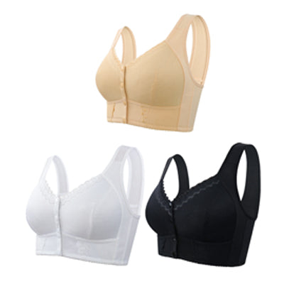 (3 piezas)💕🎁【45kg-155kg】Sujetador extragrande de algodón suave y transpirable con botones delanteros