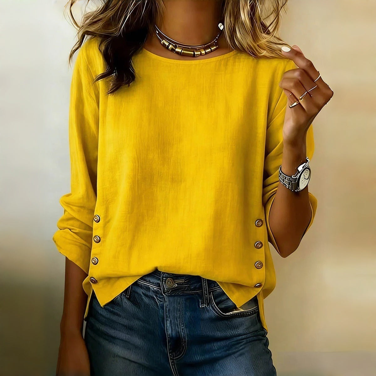 ✨【S-3XL】Camisa de mujer cómoda de algodón y lino, corte informal y holgado, diseño con botones.