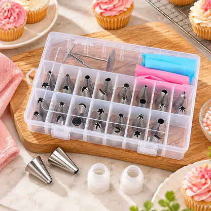 🎂✨ Set de 38 Piezas para Decorar Pasteles, 32 Boquillas de Acero Inoxidable con 2 Mangas Pasteleras de Silicona y Estuche Organizador 🧁