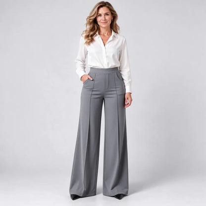 【L-5XL】Pantalones de mujer de tiro alto y pernera ancha – para otoño e invierno, corte holgado, efecto estilizador, lisos, versátiles
