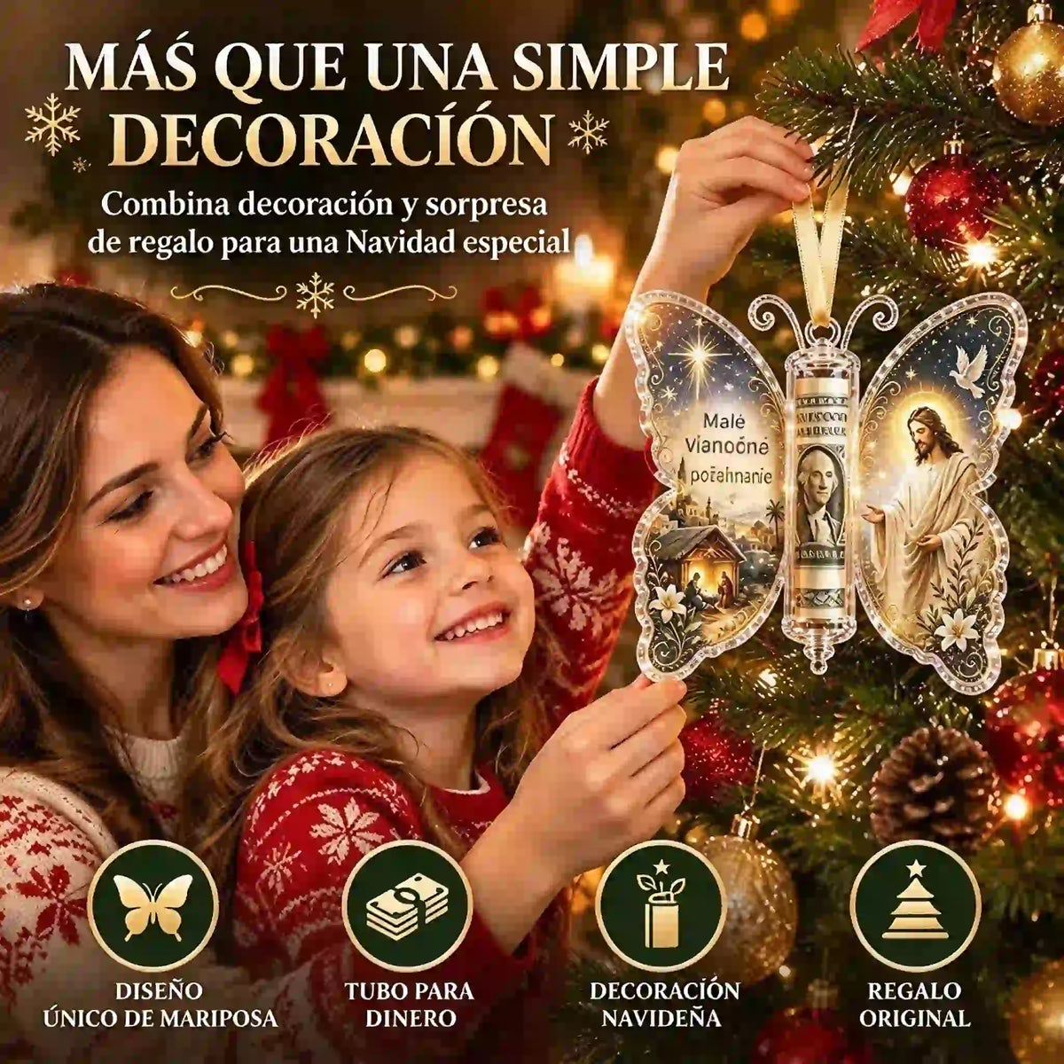 🎁 Set de 5 piezas, precio 30 EUR ✨💴🎄 Adorno navideño con forma de mariposa: ¡una forma ingeniosa de ocultar un regalo en efectivo!