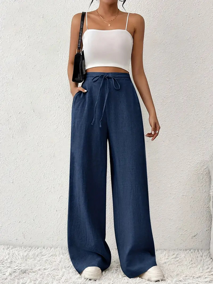 【S-2XL】Pantalones Casuales de Pierna Ancha: Elásticos, Frescos y Estilizantes