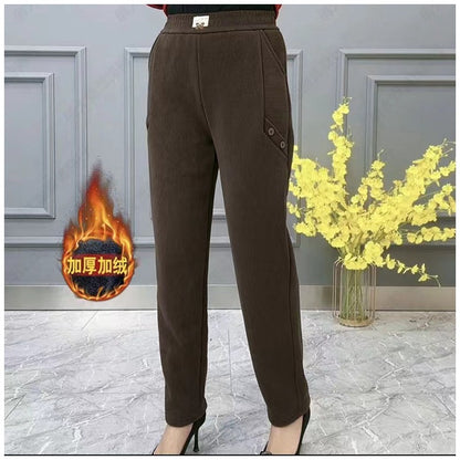🎁👖【2XL-5XL】Nové jesenné/zimné hrubé flísové ležérne nohavice so širokými nohavicami, plus veľkosť
