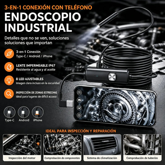 🔥【5 M】🔥 Cámara endoscópica USB impermeable 3 en 1 con LED