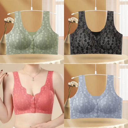 😍【Paquete de 4 piezas】Sujetador sin aros con botón frontal para mujer