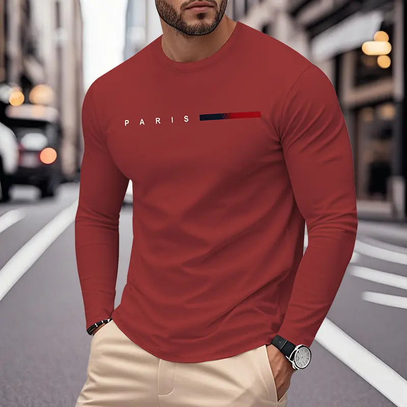 【S-3XL】Camiseta de manga larga con cuello redondo para hombre - estilo urbano informal.