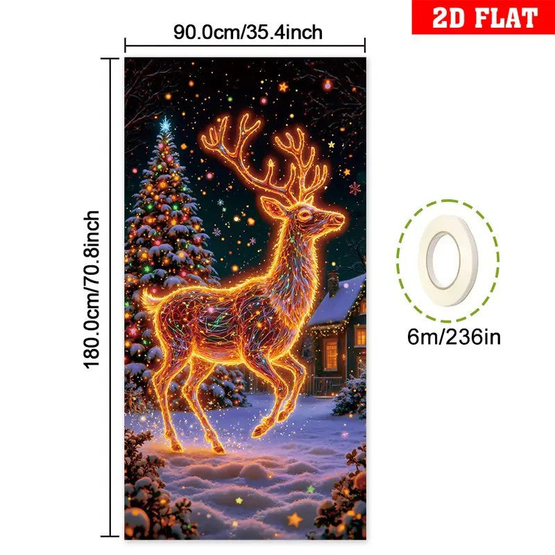 Pancarta navideña fluorescente UV para puerta/fondo/decoración para fiestas navideñas/tela decorativa navideña colgante
