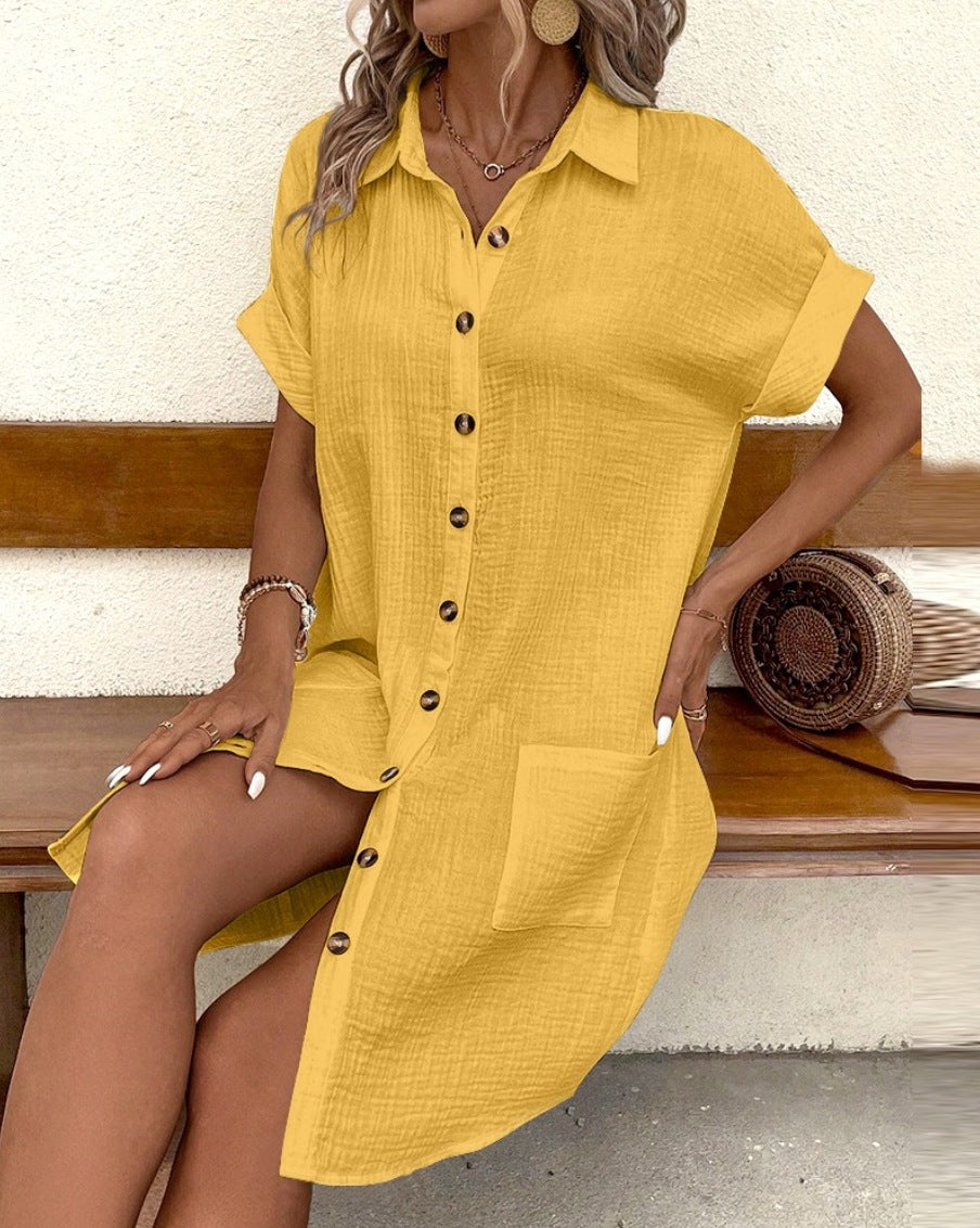 🎁💗【S-2XL】Rochie cu mânecă scurtă din bumbac 2025 și bumbac, ușoară și respirabilă 