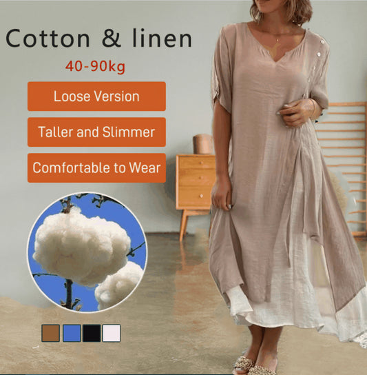 【45% OFF】【S-4XL】Módne dvojdielne nepravidelné bavlnené šaty s výstrihom do V
