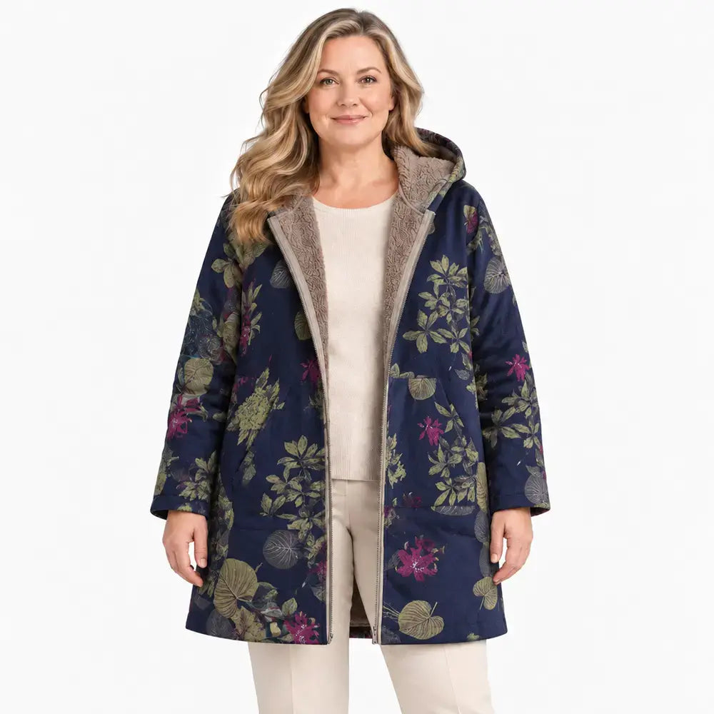 🌸 Abrigo de invierno con estampados florales y étnicos: un look único para el día a día 🥰